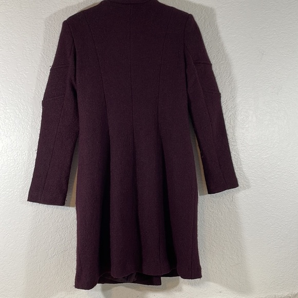 BB Dakota Maroon Wool Trench Coat With Asymmetrical Zip & Front Pockets Size XS - Picture 5 of 10
